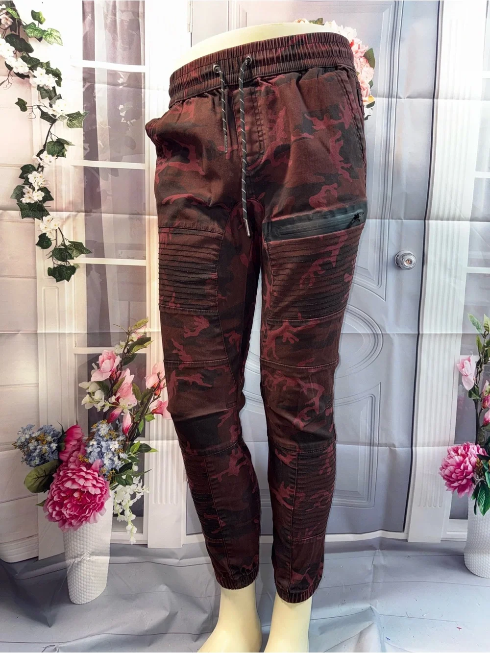 1058-Ring of Fire Men's Maroon Camouflage Jogger Pants